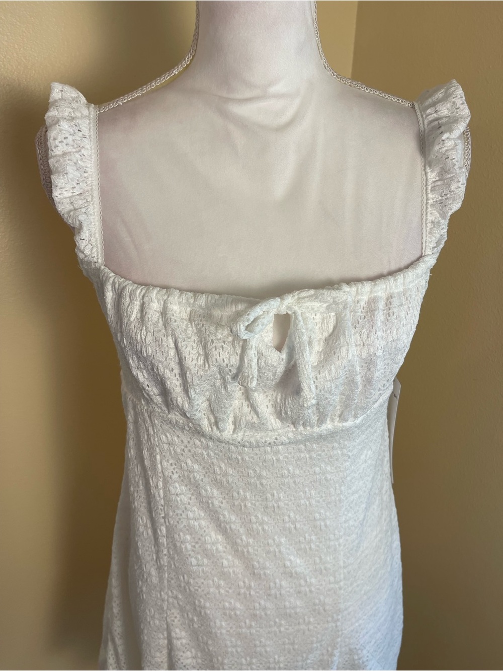 Milkmaid White Lace Mini Dress Stretchy Bow Ruffle Strap Cottagecore Coquette L - Picture 8 of 14
